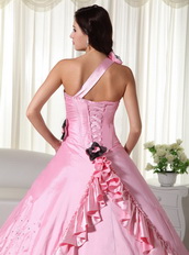 Baby Pink One Shoulder Long Big Puffy Skirt Quinceanera Dress Like Princess