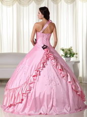 Baby Pink One Shoulder Long Big Puffy Skirt Quinceanera Dress Like Princess