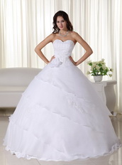 Sweetheart White Organza Quinceaneara Dress With Applique Like Princess