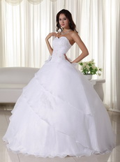 Sweetheart White Organza Quinceaneara Dress With Applique Like Princess