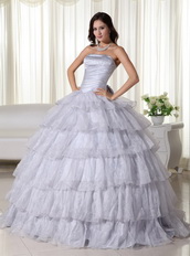 Gray Strapless Layers Puffy Skirt Dress For Quinces 2014 Like Princess