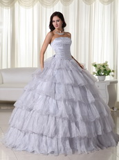 Gray Strapless Layers Puffy Skirt Dress For Quinces 2014 Like Princess