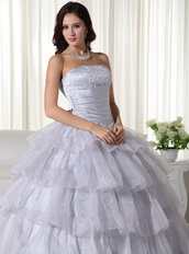 Gray Strapless Layers Puffy Skirt Dress For Quinces 2014 Like Princess