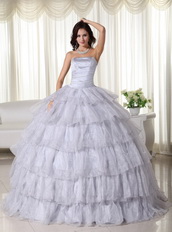 Gray Strapless Layers Puffy Skirt Dress For Quinces 2014 Like Princess