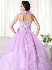 Lilac Halter Ruffle Puffy Quince Dress With Embroidery Like Princess