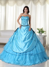 Aqua Blue Embroidery Quinceanera Dress With Handcrafted Like Princess