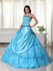 Aqua Blue Embroidery Quinceanera Dress With Handcrafted Like Princess