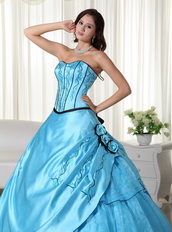 Aqua Blue Embroidery Quinceanera Dress With Handcrafted Like Princess