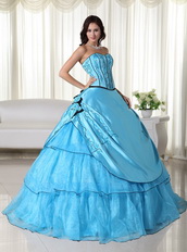 Aqua Blue Embroidery Quinceanera Dress With Handcrafted Like Princess