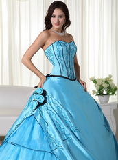 Aqua Blue Embroidery Quinceanera Dress With Handcrafted Like Princess