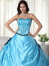 Aqua Blue Embroidery Quinceanera Dress With Handcrafted Like Princess