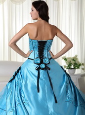 Aqua Blue Embroidery Quinceanera Dress With Handcrafted Like Princess
