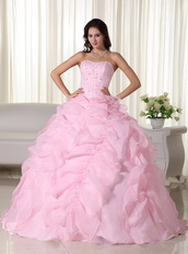 Strapless Ruffles Skirt Puffy Pink Quince Dress With Beading Like Princess