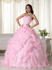 Strapless Ruffles Skirt Puffy Pink Quince Dress With Beading Like Princess