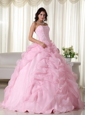 Strapless Ruffles Skirt Puffy Pink Quince Dress With Beading Like Princess