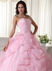 Strapless Ruffles Skirt Puffy Pink Quince Dress With Beading Like Princess