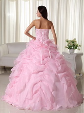 Strapless Ruffles Skirt Puffy Pink Quince Dress With Beading Like Princess