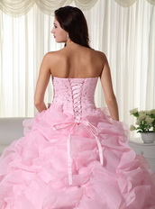 Strapless Ruffles Skirt Puffy Pink Quince Dress With Beading Like Princess