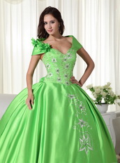 Spring Green Detachable Off Shoulder Straps Puffy Gowns Like Princess