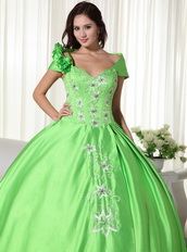 Spring Green Detachable Off Shoulder Straps Puffy Gowns Like Princess