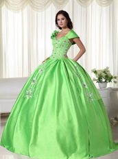 Spring Green Detachable Off Shoulder Straps Puffy Gowns Like Princess