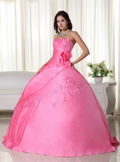 Pink Strapless Handmade Flowers Back Lace Up Quince Dress Like Princess