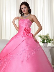 Pink Strapless Handmade Flowers Back Lace Up Quince Dress Like Princess