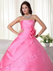 Pink Strapless Handmade Flowers Back Lace Up Quince Dress Like Princess