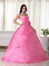 Pink Strapless Handmade Flowers Back Lace Up Quince Dress Like Princess
