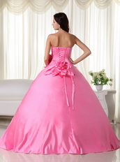 Pink Strapless Handmade Flowers Back Lace Up Quince Dress Like Princess