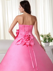 Pink Strapless Handmade Flowers Back Lace Up Quince Dress Like Princess