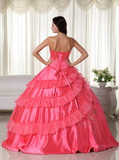 Coral Pink Strapless Embroidered Quinceanera Puffy Skirt Like Princess