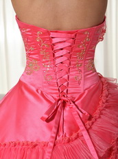 Coral Pink Strapless Embroidered Quinceanera Puffy Skirt Like Princess