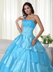 Cheap Aqua One Shoulder Layers Skirt Dress For Quinceanera Like Princess