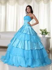 Cheap Aqua One Shoulder Layers Skirt Dress For Quinceanera Like Princess