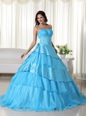 Cheap Aqua One Shoulder Layers Skirt Dress For Quinceanera Like Princess