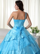 Cheap Aqua One Shoulder Layers Skirt Dress For Quinceanera Like Princess