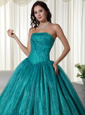 Teal Blue Strapless Skirt Teenager Wear For Quincea Party Like Princess