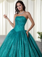 Teal Blue Strapless Skirt Teenager Wear For Quincea Party Like Princess