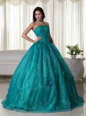 Teal Blue Strapless Skirt Teenager Wear For Quincea Party Like Princess