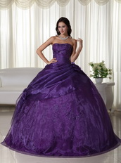 Nice Dark Purple Organza Quinceanera Gown With Embroidery Like Princess