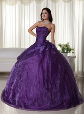 Nice Dark Purple Organza Quinceanera Gown With Embroidery Like Princess