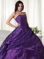 Nice Dark Purple Organza Quinceanera Gown With Embroidery Like Princess