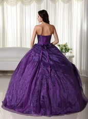 Nice Dark Purple Organza Quinceanera Gown With Embroidery Like Princess