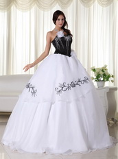 Black Bodice Strapless White Skirt Organza Dress For Quince Like Princess