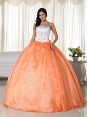 Handcrafted Flowers Quinceanera Dress Orange And White Like Princess