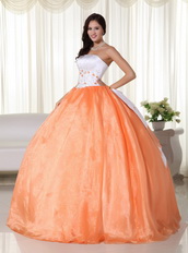 Handcrafted Flowers Quinceanera Dress Orange And White Like Princess