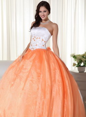 Handcrafted Flowers Quinceanera Dress Orange And White Like Princess