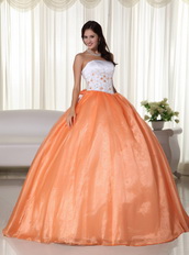 Handcrafted Flowers Quinceanera Dress Orange And White Like Princess