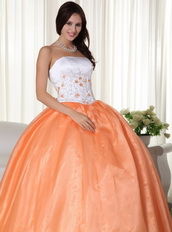 Handcrafted Flowers Quinceanera Dress Orange And White Like Princess